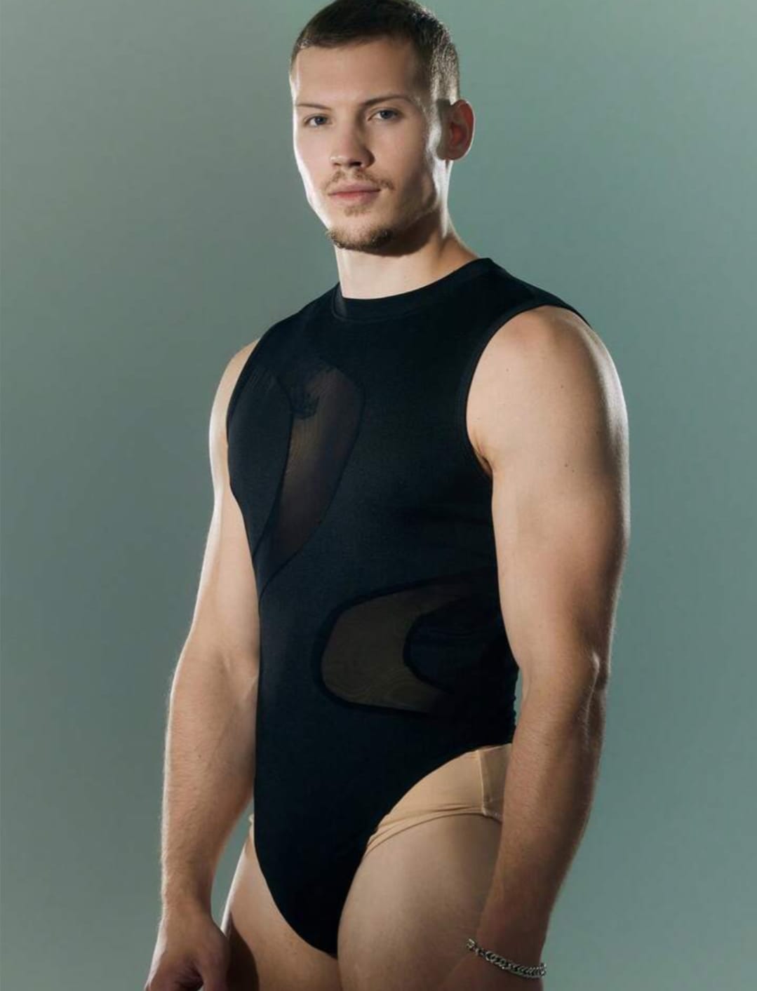 Men’s Sleeveless Mesh Panel Bodysuit